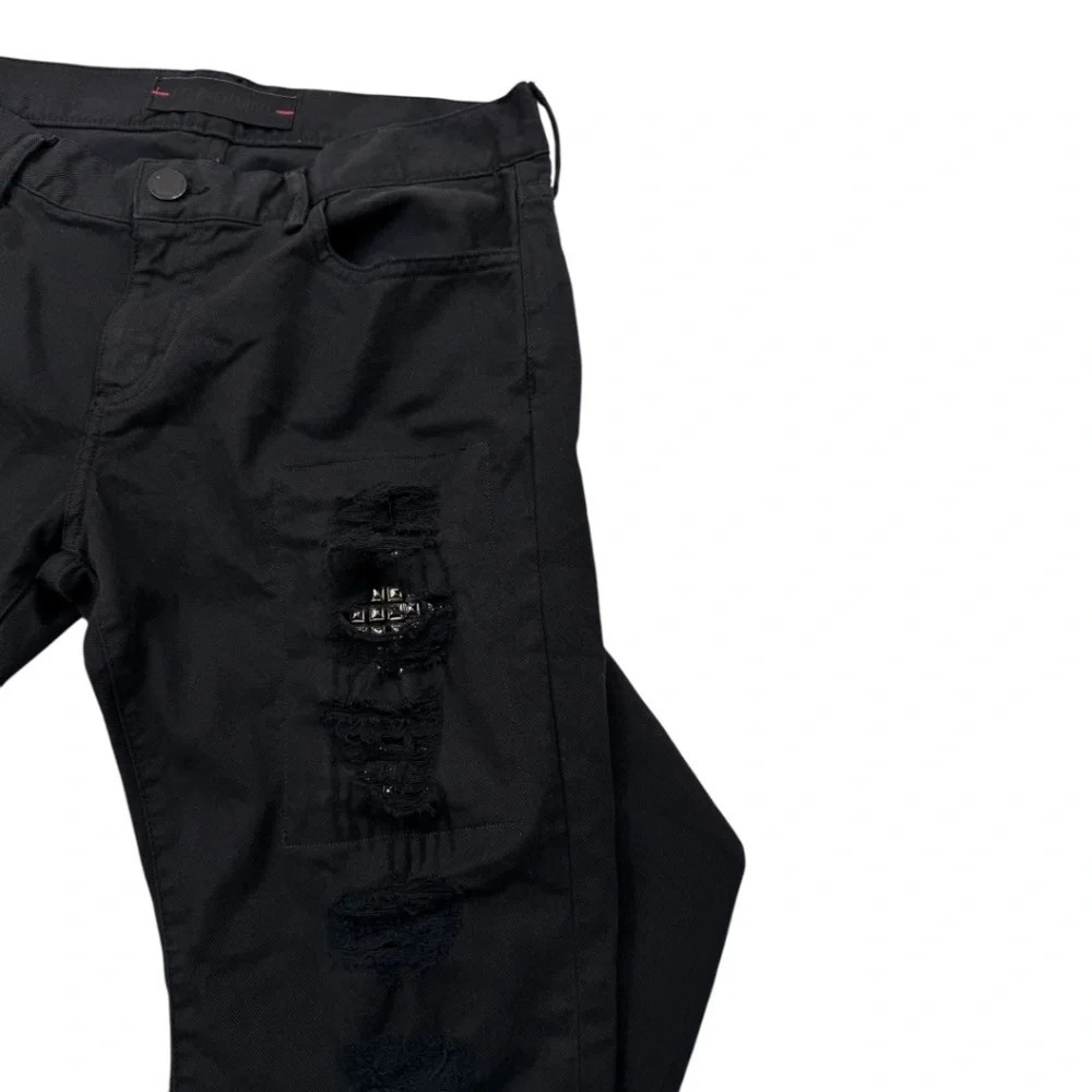 Etienne Marcel Jeans Black Distressed Skinny Denim Biker Moto studs - Picture 8 of 13